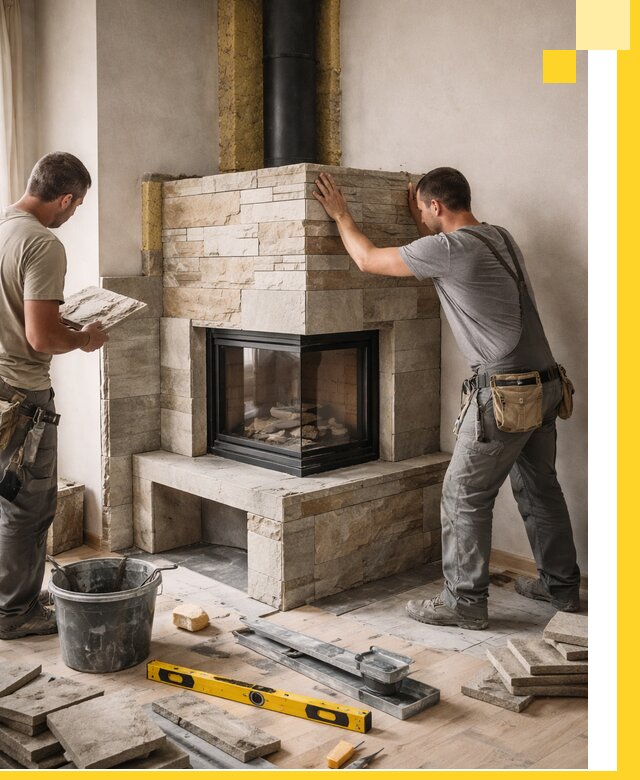 Угловые камины под ключ проект, монтаж и отделка в Ессентуках