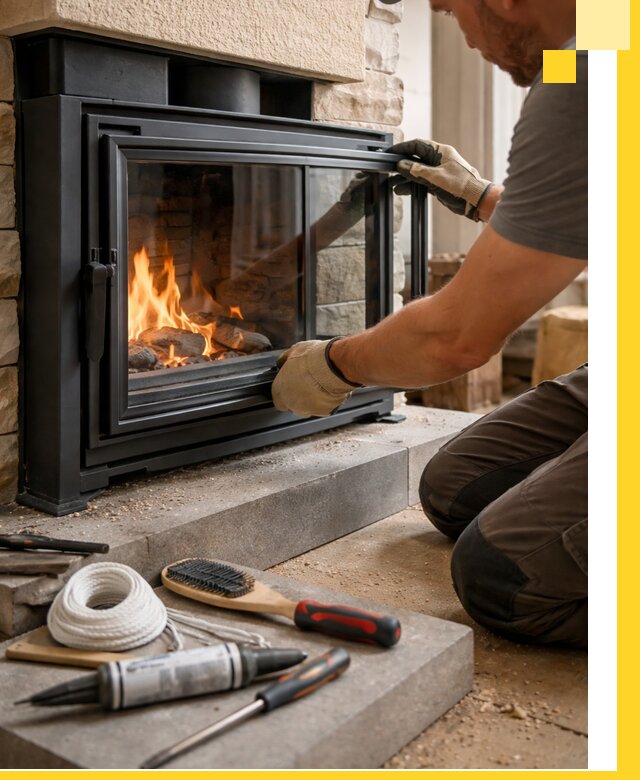 Производство, монтаж и доставка каминов со стеклом в Ессентуках