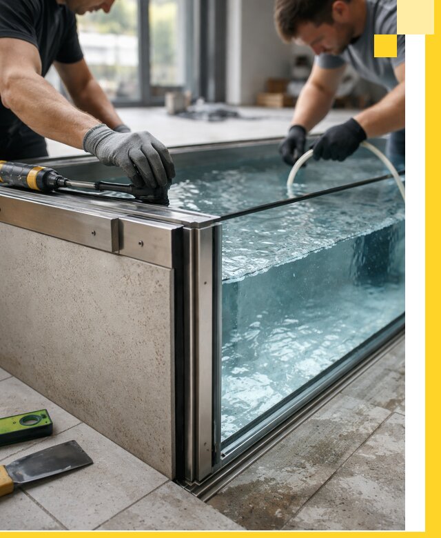 Проектирование и монтаж стеклянных бассейнов в Ессентуках