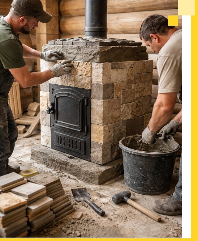 Облицовка банной печи под ключ в Ессентуках: камень и плитка