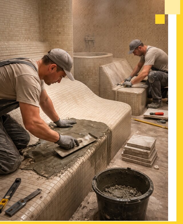 Лежаки для хамама под ключ в Ессентуках, проект и монтаж