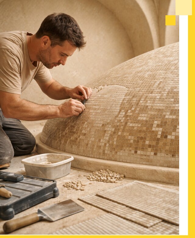 Профессиональная укладка мозаики для хамама под ключ в Ессентуках